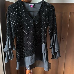 Like new, Vince Camuto velvet black top with bell sleeves and silver details.